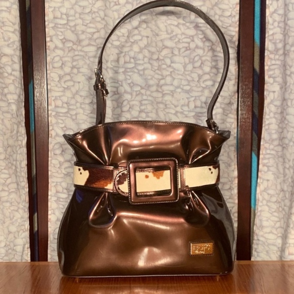 Beijo brown patent leather and “cow hide” bag.